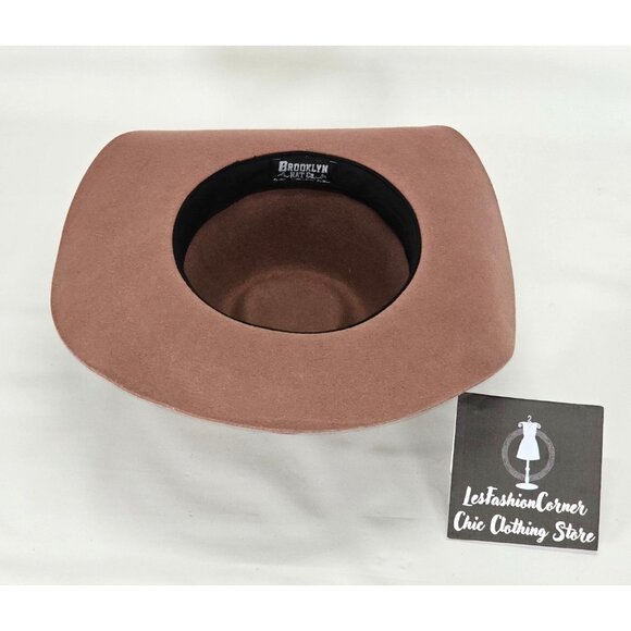 NWOT Brooklyn Hat Co.Deep Dusty Rose Felt Boho Fedora Feathers Leather Sz M 1622 - Picture 10 of 11